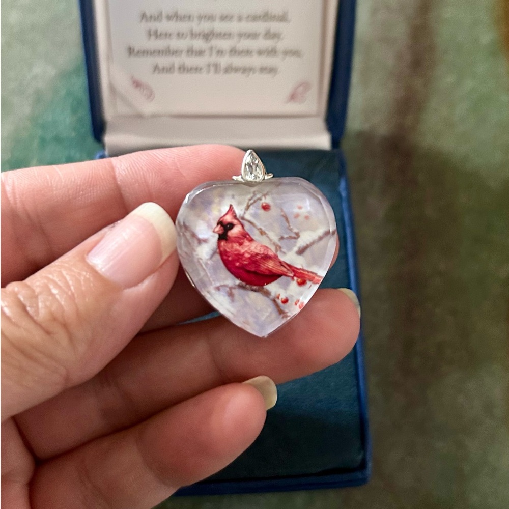 Bradford Exchange 925 Silver Heart with Cardinal Pendant with Original Case